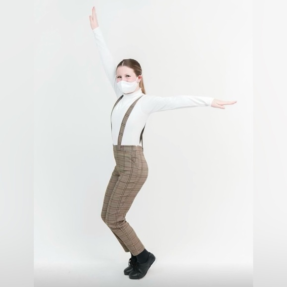 Weissman Plaid Suspenders & White Bodysuit Dance Costume - Picture 3 of 5